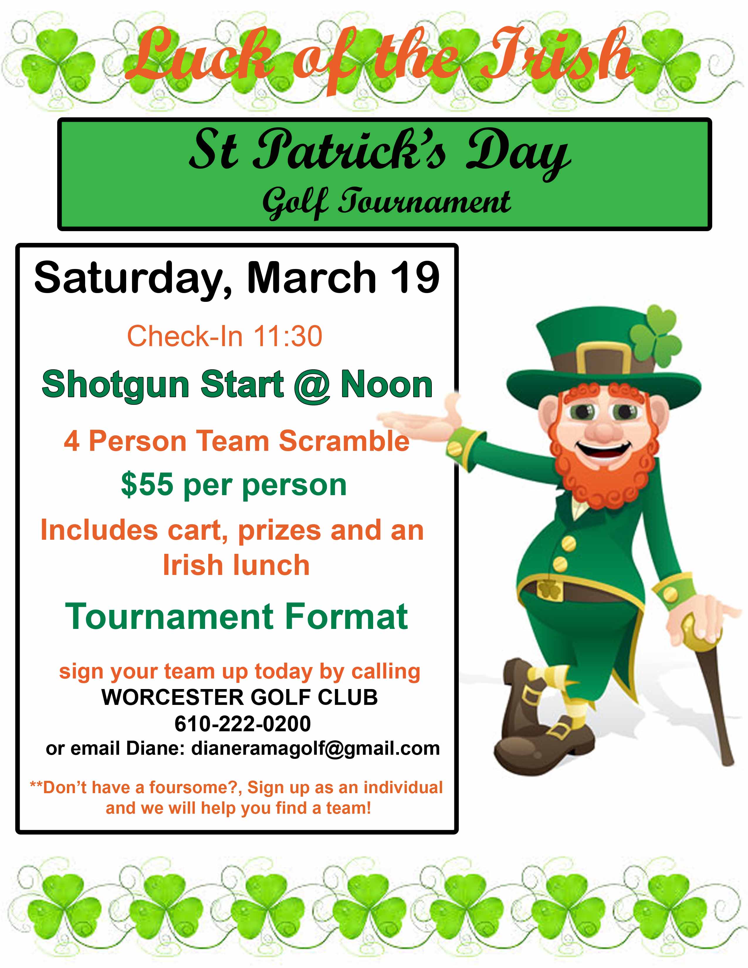 St. Patrick's Day Golf Tournament - Worcester Golf Club